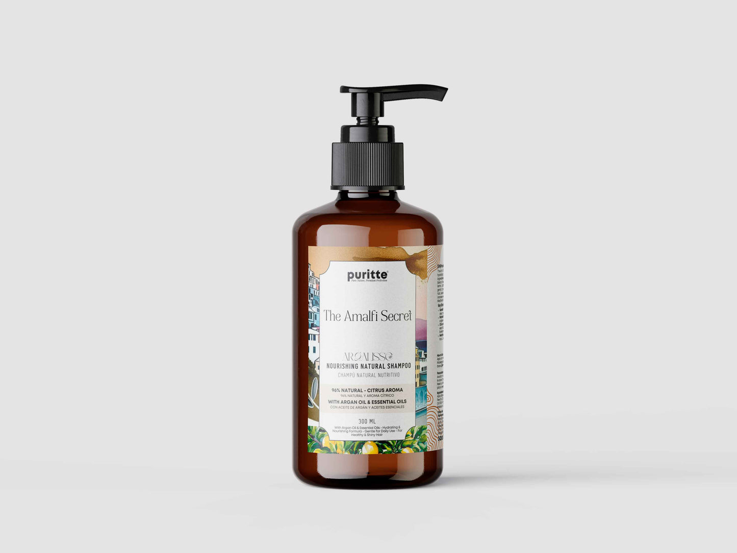 Puritte - The Almafi Secret - Champú Natural Hidratante con Aceite de Argán y Aroma Cítrico