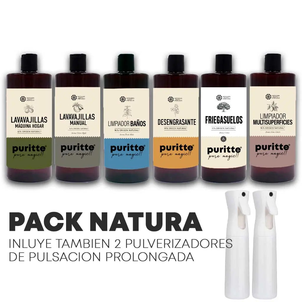 Pack Natura de Puritte - 6 Limpiadores Naturales + 2 Pulverizadores de Pulsación Prolongada Puritte | Consigue tu bayeta premium