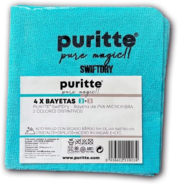 Chiffon Puritte SwiftDry PVA microfibre turquoise à séchage rapide pour vitres et miroirs