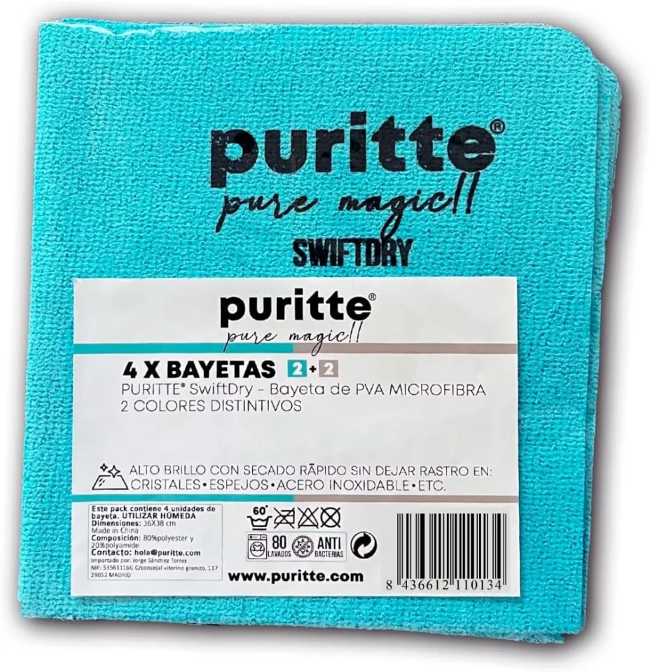 Bayeta Puritte SwiftDry PVA microfibra turquesa de secado rápido para cristales y espejos