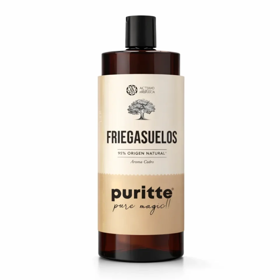 Puritte Friegasuelos natural aroma cedro en botella ámbar, 95% origen natural