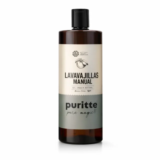 Liquide Vaisselle naturel Puritte en flacon ambré avec étiquette gris sauge