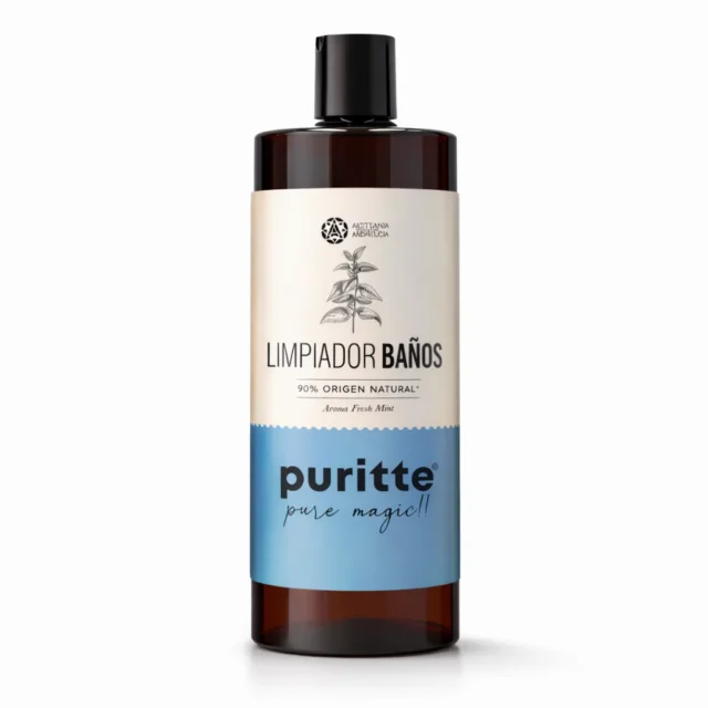 Nettoyant Salle de Bain anticalcaire Puritte parfum menthe fraîche en flacon ambré à étiquette bleue